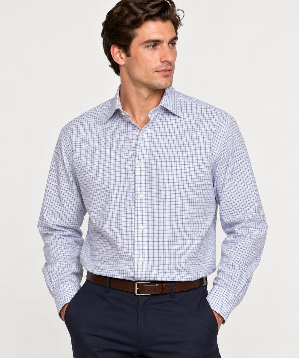 Polo Ralph Lauren Philip Dress Shirt Mens 17.5 35 Blue White Check Like New